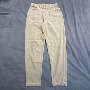 Vintage 90s Lee Riveted Jeans Womens 14 Medium Khaki Beige Tapered Made in USA